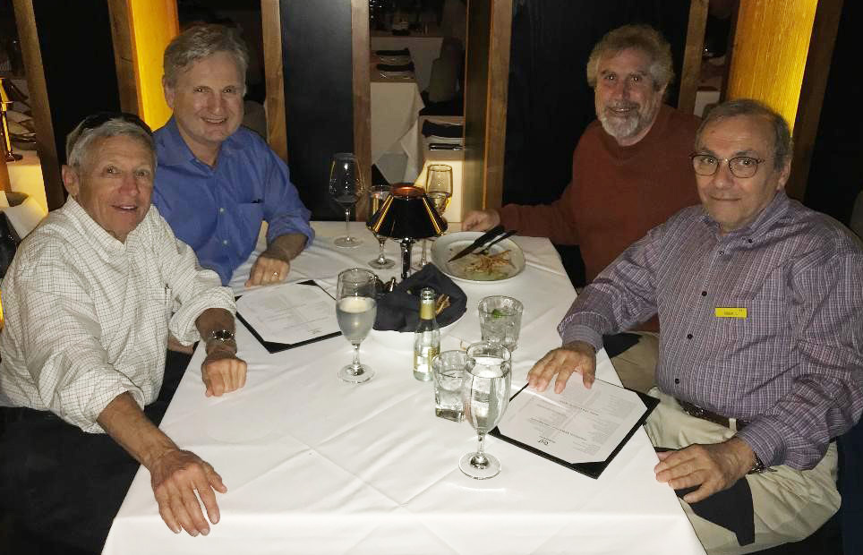 Four Southern California alumni from the MD Class of 1973 get together regularly for dinner. From left to right, Steve Golbus, ’73 MD; Dan Gardner, ’73 MD; Stanley Goldberg, ’73 MD; and Leo Gordon ’73 MD. 