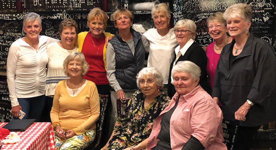 Members of the nursing Class of 1967 recently celebrated 52 years since graduating from Northwestern. These alumnae gathered together at Gino’s East, near the medical campus, to reconnect and celebrate a lifetime full of professional and personal achievements. Back row (left to right): Jannie Cox, Sheila McKinney, Lisa Fack, Janice Jankens, Cheryl Peterson, Jeanine White, Gloria Bauer, and Jane Rosenthal Stein. Front row (left to right): Karen Olsen, Mary deGangi, and Christy Kalter. (Names at time of graduation.)