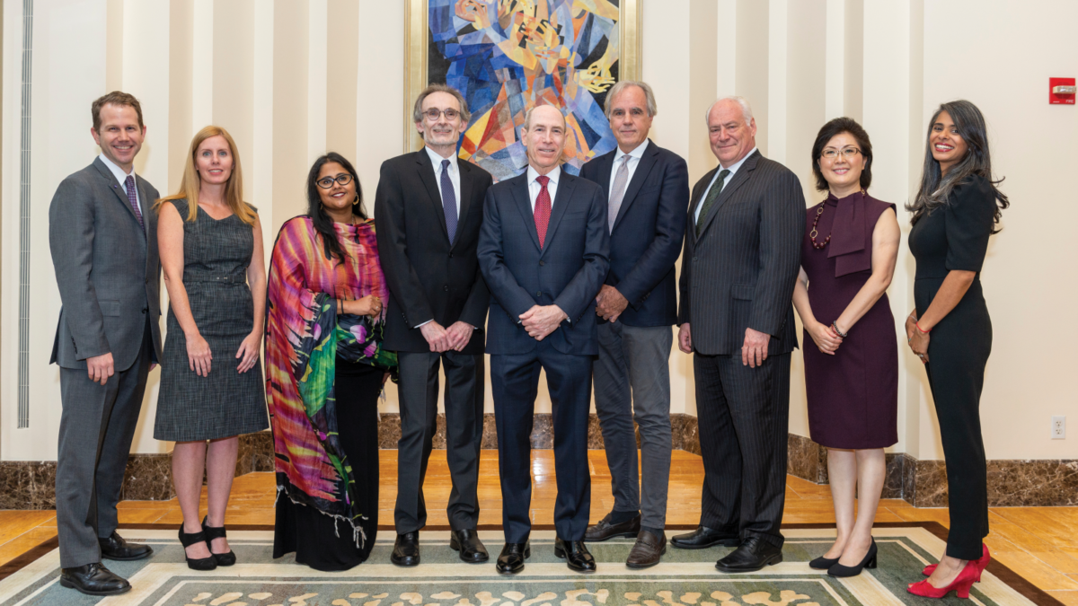 From left to right: Center for Global Cardiovascular Health director Mark Huffman, MD, MPH, ’11 GME; Institute for Global Health associate director Kate Klein, MA, MPH; Center for Global Surgery director Mamta Swaroop, MD; Center for Global Health Education co-director William R. Leonard, PhD; Institute for Global Health deputy director Robert Havey, MD; Institute for Global Health executive director Robert Murphy, MD, ’81 ’84 GME; Inter-Collaborative Council for Research and Education director Matt Glucksberg, PhD; Center for Global Oncology director Lifang Hou, MD, PhD; and Center for Global Health Education co-director Ashti Doobay-Persaud, MD.