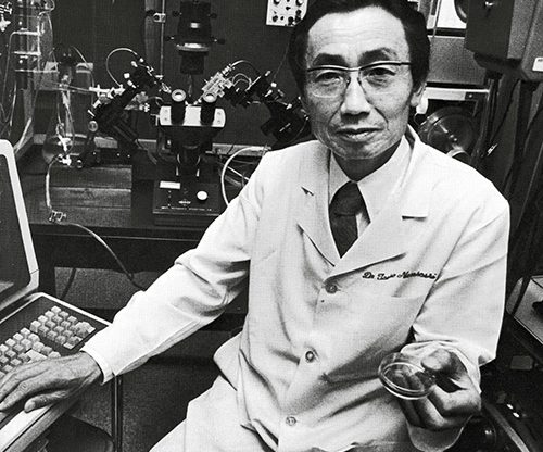 Narahashi in his lab at Northwestern, ca. 1986. Photo courtesy of Ward Rounds, Winter 1986-1988. 