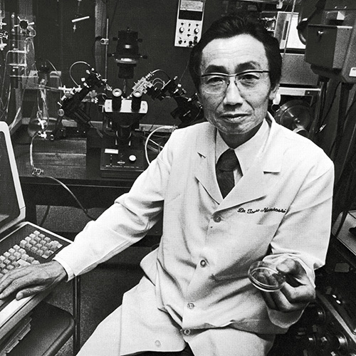 Narahashi in his lab at Northwestern, ca. 1986. Photo courtesy of Ward Rounds, Winter 1986-1988. 